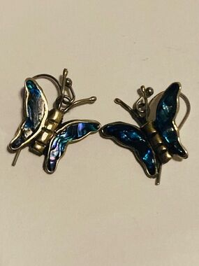 Abalone and alpaca silver butterfly dangle Earrings